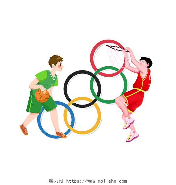 彩色运动篮球五环运动员东京奥运会运动会PNG素材元素
